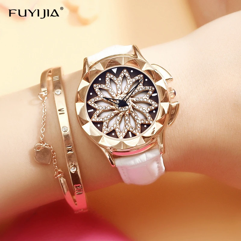 

New woman quartz watches ladies Wristwatch rose gold watch Female Top Brand Luxury Girl Clock Rotating dial Relogio Feminino