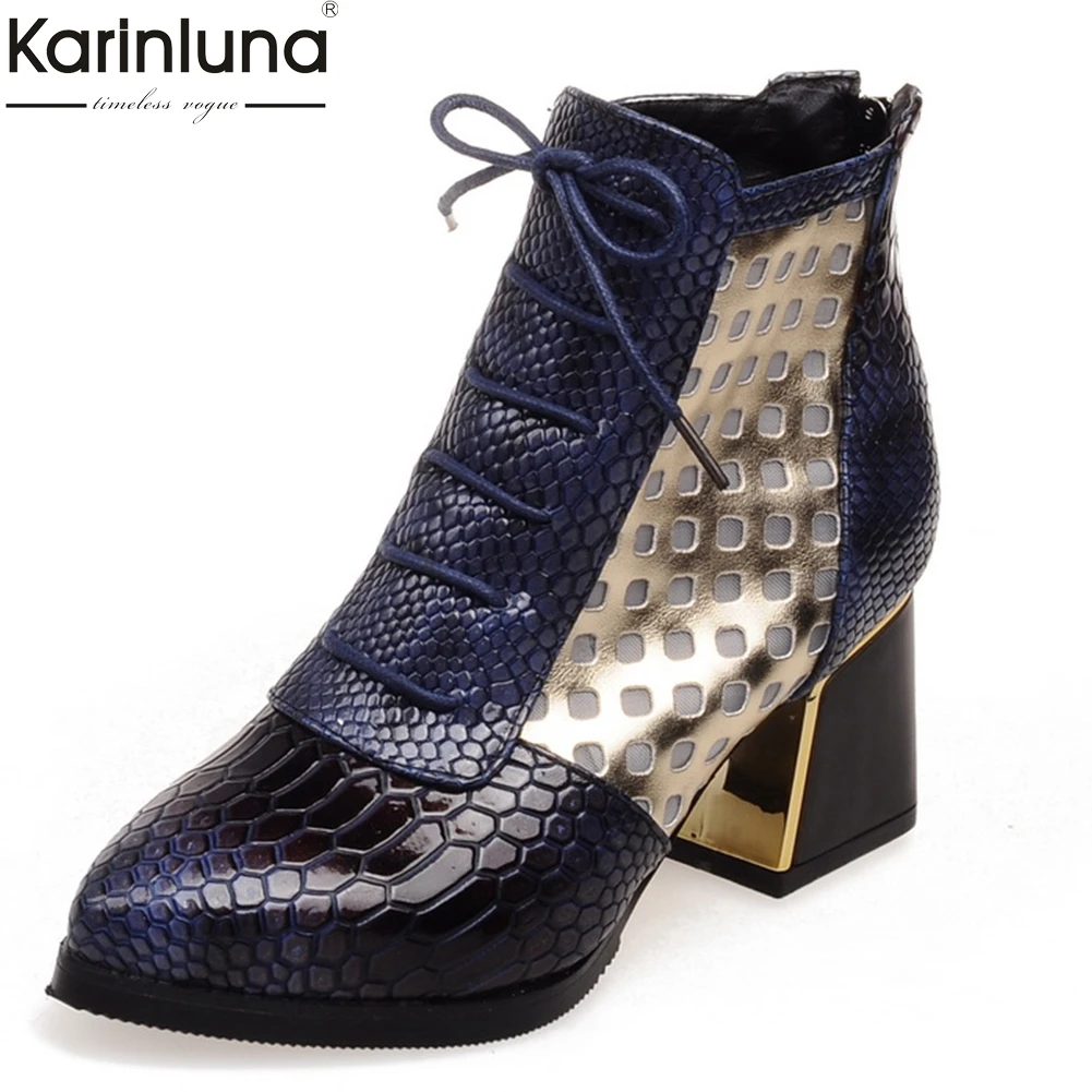 

Snake Hollow Boots Woman Spring Autumn Shoelaces Pointed Toe women's Boots Large Size 34-43 Women Shoes Woman