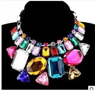 

Rainbow candy cameo crystal lace slipknot false collar necklace exaggerated chunky bib layered collar/maxi colar collier femme