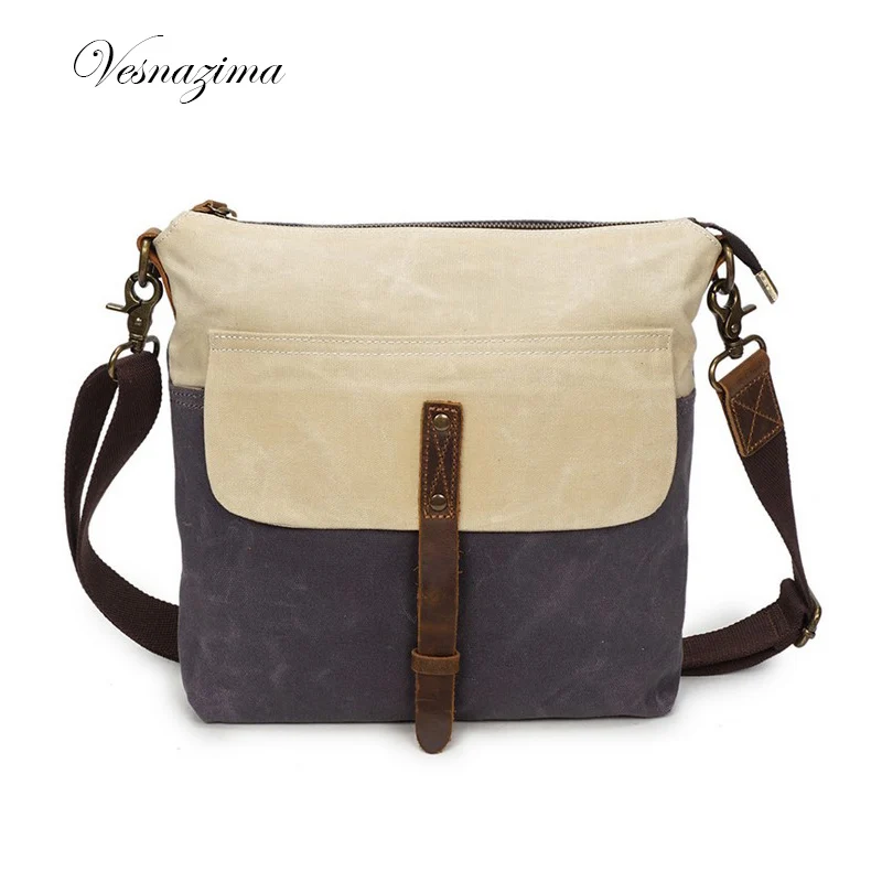 VZ canvas leather messenger bags for men school book bag for boy shoulder bag casual over ...