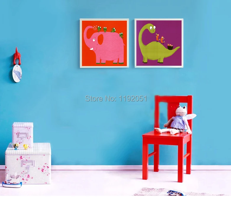 

modern Decorative art canvas painting Children room poster Elephants dinosaurs aniamal good friends imagich home decor art