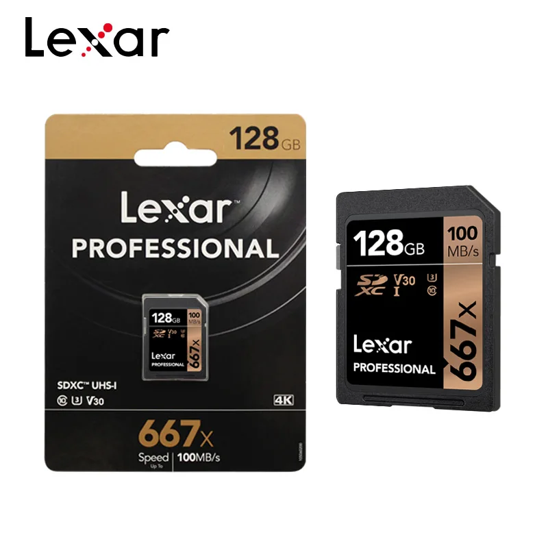 100% оригинальная SD карта Lexar 667x 128 ГБ класс 10 100 детской 256 памяти V30 для Full HD 4K