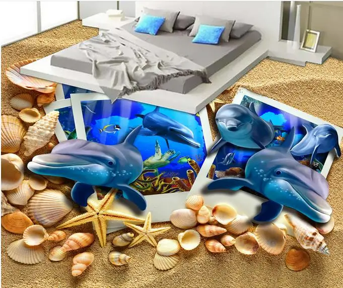 

wall papers home decor living room 3d flooring Dolphin beach shells kids wallpaper vinyl flooring photo wallpapers