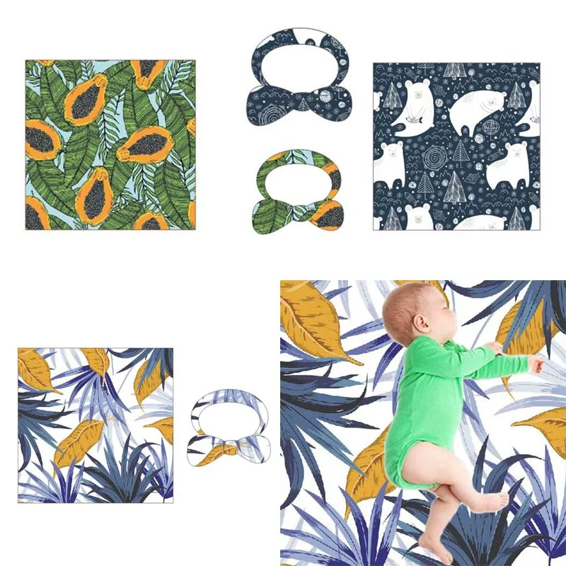 

2 Pcs/set New Boys Girls Baby Clothing Newborn Sleeping Bag Swaddle Soft Blanket Printed Bow Headband