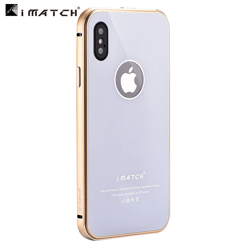 Direct Selling Original Imatch For Apple For Iphone X Luxury Metal Bumper+ 9h Hardness Tempered Glass Back Cover For 10 - Цвет: white gold