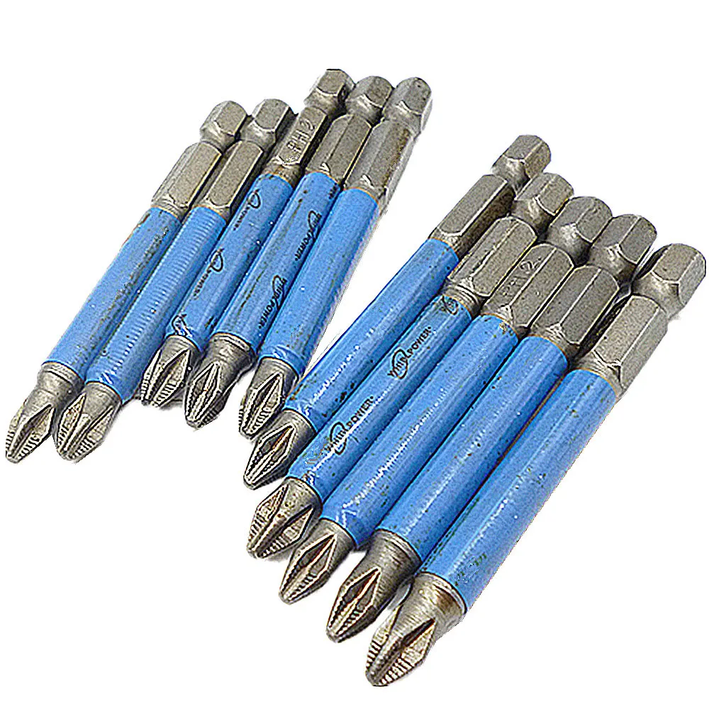 10PCS Anti Slip Electric Magnetic Screwdriver Bit PH2 65mm Hex Shank Single Side