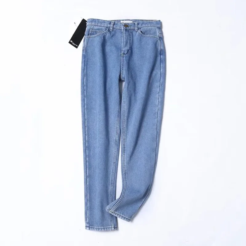 Korean Streetwear Denim Pants Ladies Blue Casual High Waist Slim Pencil Pants Retro BF Jeans for Women