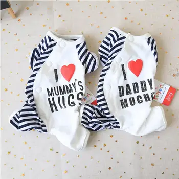 

NEW Dog Pajamas Stripe Soft Pet Pajamas Clothes for Small Pet I LOVE MUMMY'S DADDY'S HUGS 2 Color XS S M L XL