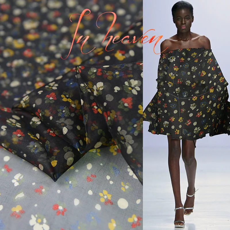 

18 Summer New Shivering Print 100% Silk Organza Fabric For Women Dress 140cm 8Momme Fashion cloth For DIY Sewing SALE HOT