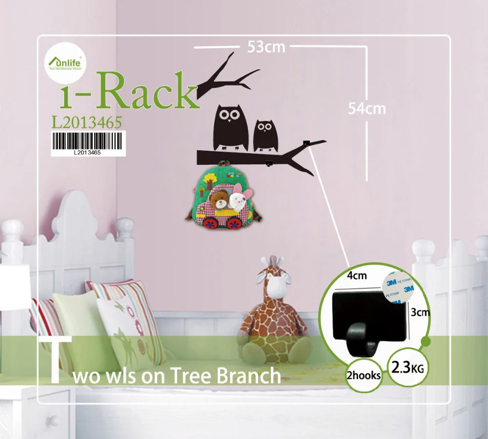 Funlife owls in tree coat hanger with nursery room wall hooks decal