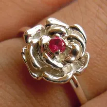 Твердые 925 Серебряный цветок кольцо, розовое кольцо