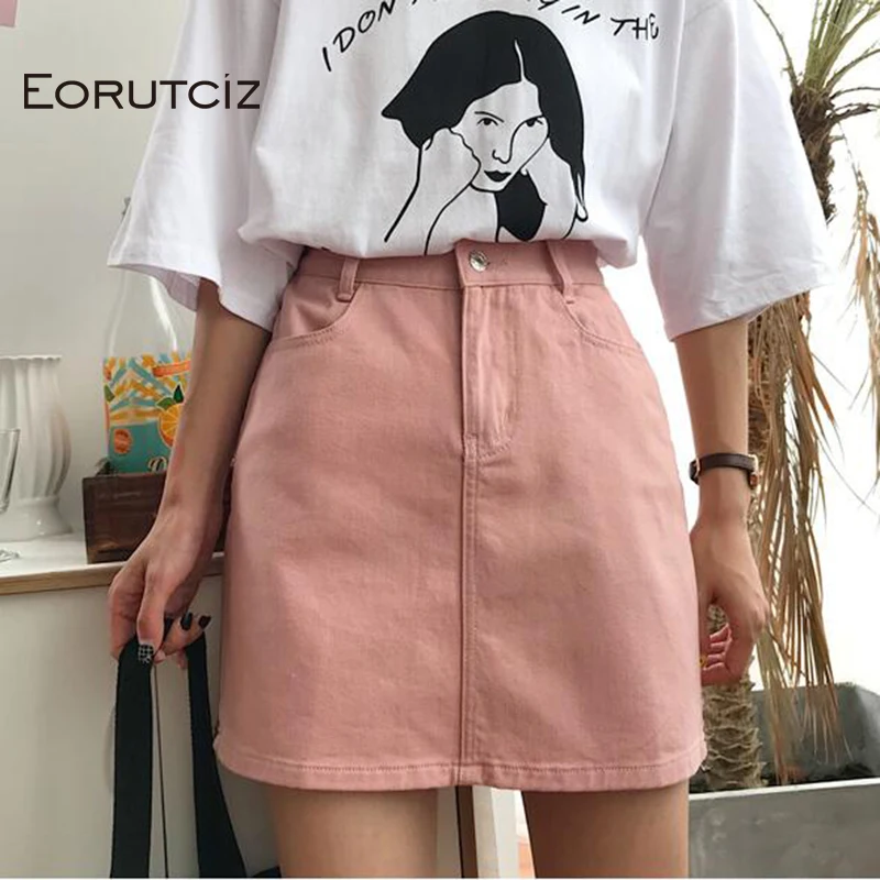 

EORUTCIZ Summer Denim Skirt Women Vintage High Waist Tutu Jean Skirt Slim Pocket Elegant Black Skirts LM269