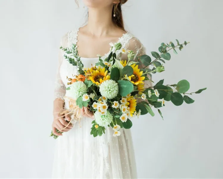 

Waterfall Wedding Flowers Bridal Bouquets Artificial Wedding Bouquets Bouquet De Mariage Sunflower