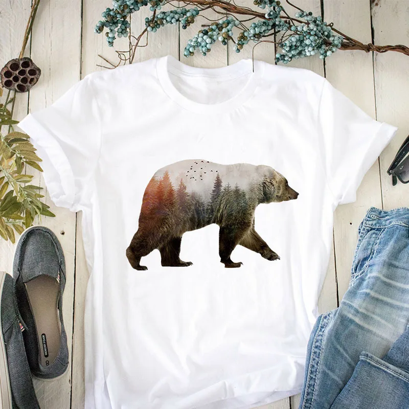 

S-5XL Women Print T-shirt Large Size 100% Cotton Summer Casual Cute Polar Bear print t-shirt Harajuku Tee Tops Loose crop tshirt