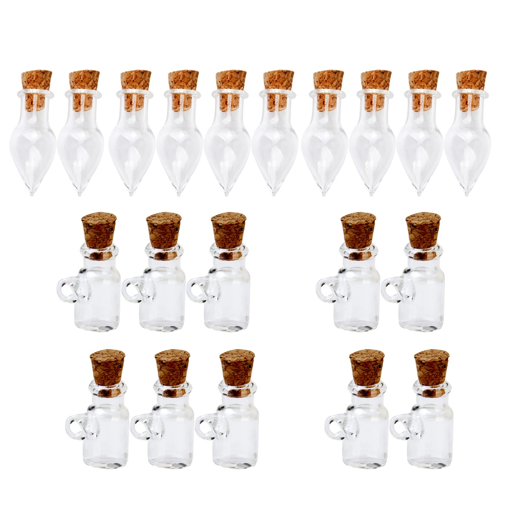 20 Pieces Glass Wishing Bottle Necklace Pendant Vials Charms Empty Bottles