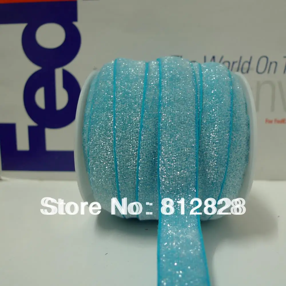 

25 Yards 5/8'' 16mm Elastic Stretch Frosted Blue Glitter Metallic Ribbon