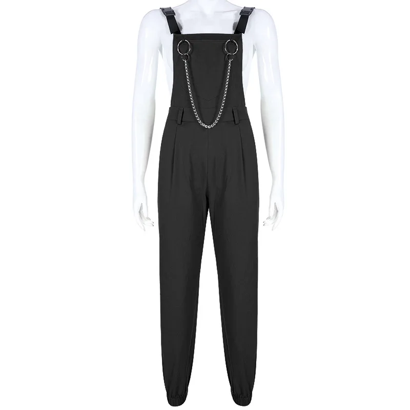 Black Pant NCLAGEN Стильный комбинезон с карманами, комбинезоны с цепочками и пряжками, женские брюки на подтяжках, свободные уличные Капри, женские повседневные штаны - Цвет: Black Pant