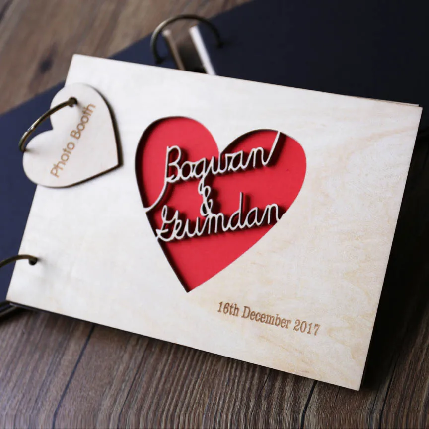 

Personalized wedding guest book,Wedding guestbook alternative,Wood guestbook with heart cut out, Wedding gift,A4 DIY photo album
