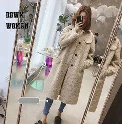 2018 зимнее Новое корейское длинное женское пальто выше колена, утепленное пальто из искусственного меха ягненка, женская тонкая свободная