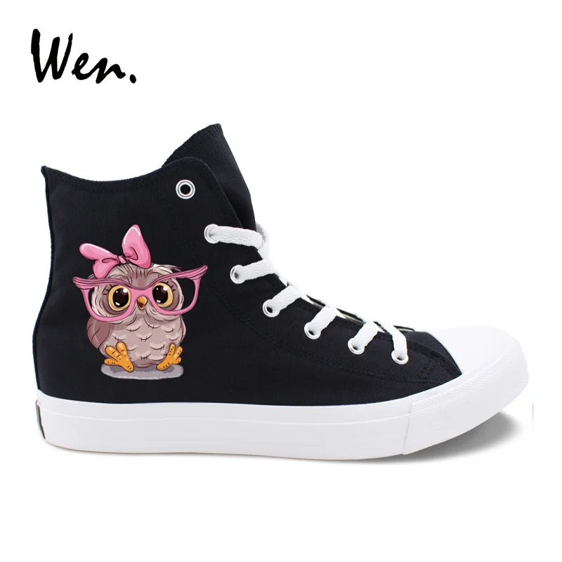 ون تصميم أسود أحذية بيضاء من القماش الكتاني الكرتون الحيوان البومة الأطفال كاب الوردي ربطة القوس فيونكة للجنسين أحذية رياضية سكيت حذاء عالي... ون تصميم أسود أحذية بيضاء من القماش الكتاني الكرتون الحيوان البومة الأطفال كاب الوردي ربطة القوس فيونكة للجنسين أحذية رياضية سكيت حذاء عالي...