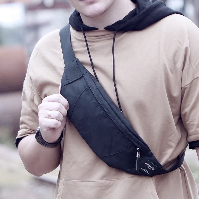 Hk Men Male Casual Fanny Bag Waist Bag Money Phone Belt Bag Pouch Camouflage Black Gray Bum Hip Bag Shoulder belt pack