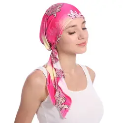 Мусульманские женские хиджабы с принтами шапки тюрбан головной шарф химиотерапия Рак шапка потеря волос шляпа длинный хвост повязка на