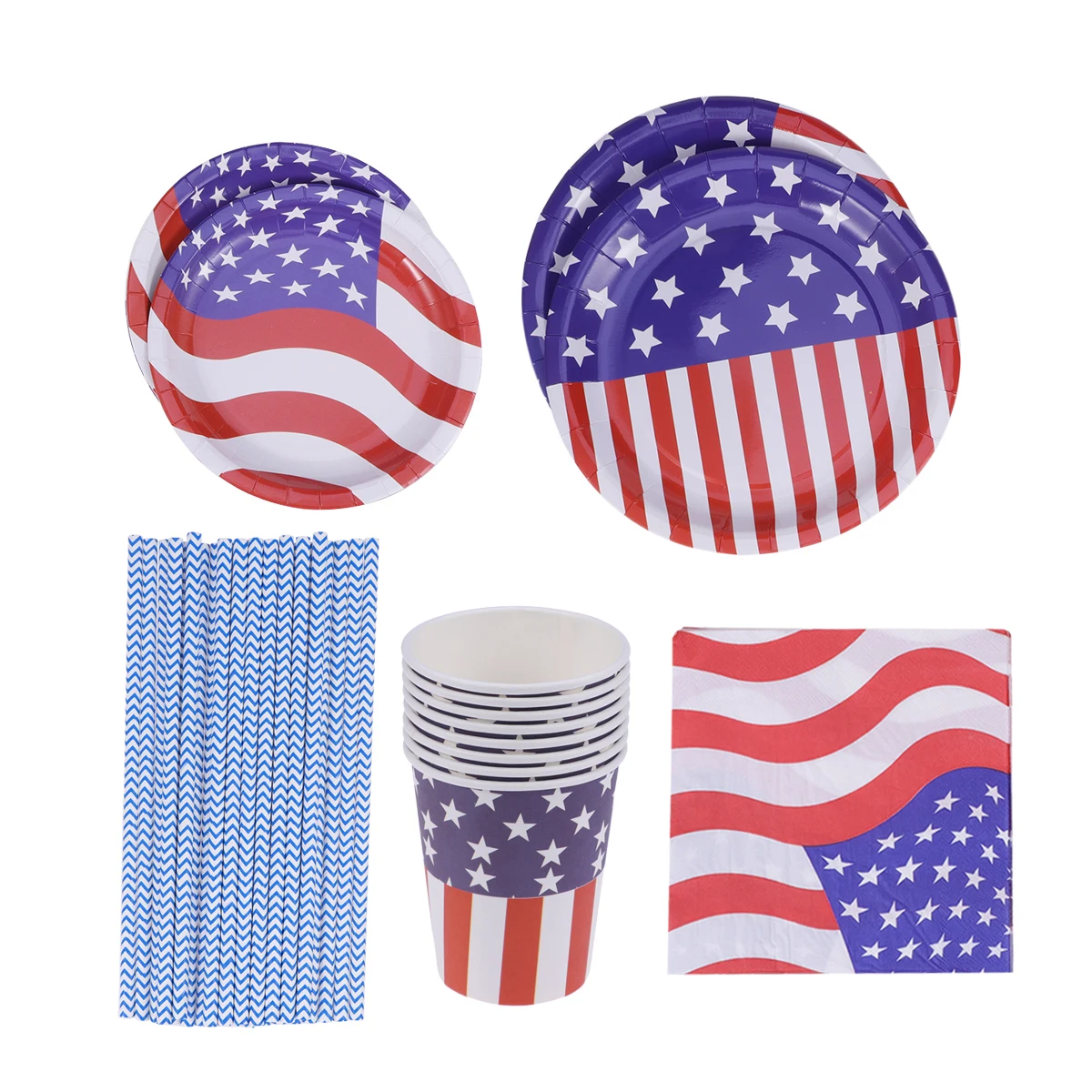 

69pcs Dinnerware Decorative Non-toxic American Flag Eco-friendly Paper Plate Napkins Cups Straw for Birthday Party Festival