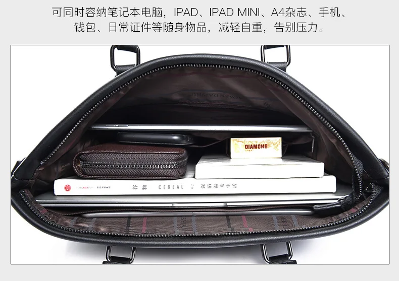 Высокое качество Бизнес сумки Для мужчин Портфели сумка из искусственной кожи Черный Роскошные Дизайнерские Сумка для ноутбука Office