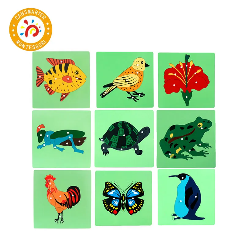 

Green Bottom 3D Animals Puzzle Plants Jigsaw Board for Kids Toys Montessori Children Educational Teaching Aids Wooden Puzzles