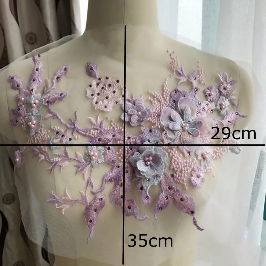 Pearl Beaded 3D Flowers Lace Applique Wedding Dress Decoration Floral Patch