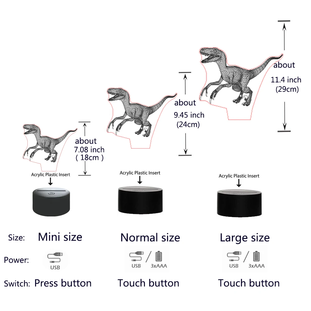 3D Оптическая иллюзия животного Ночной светильник 7 светодиодный меняющий цвет светильник Холодный мягкий светильник Велоцираптор тираннозавр рекс Т Рекс трицератоп