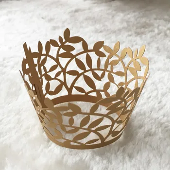 

100psc/lot paper craft shimmer paper Wedding Party village leaves pattern cupcake cake wrapper liner Wedding party decoration
