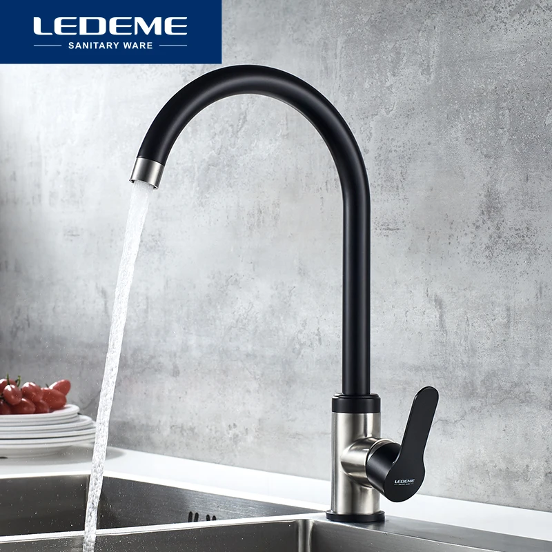  LEDEME Kitchen Faucet Stainless Steel Black Spray Paint Single Handle Cold and Hot Water Kitchen Si - 33037172916