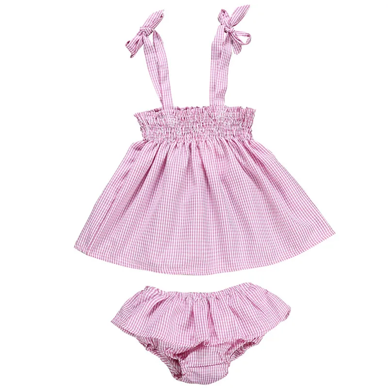 

Summer Sweet Girls Pink MiG Sling Dress + Panties 2 Piece Set Newborn Baby Fashion Cute Bow Decoration Holiday Party Dress