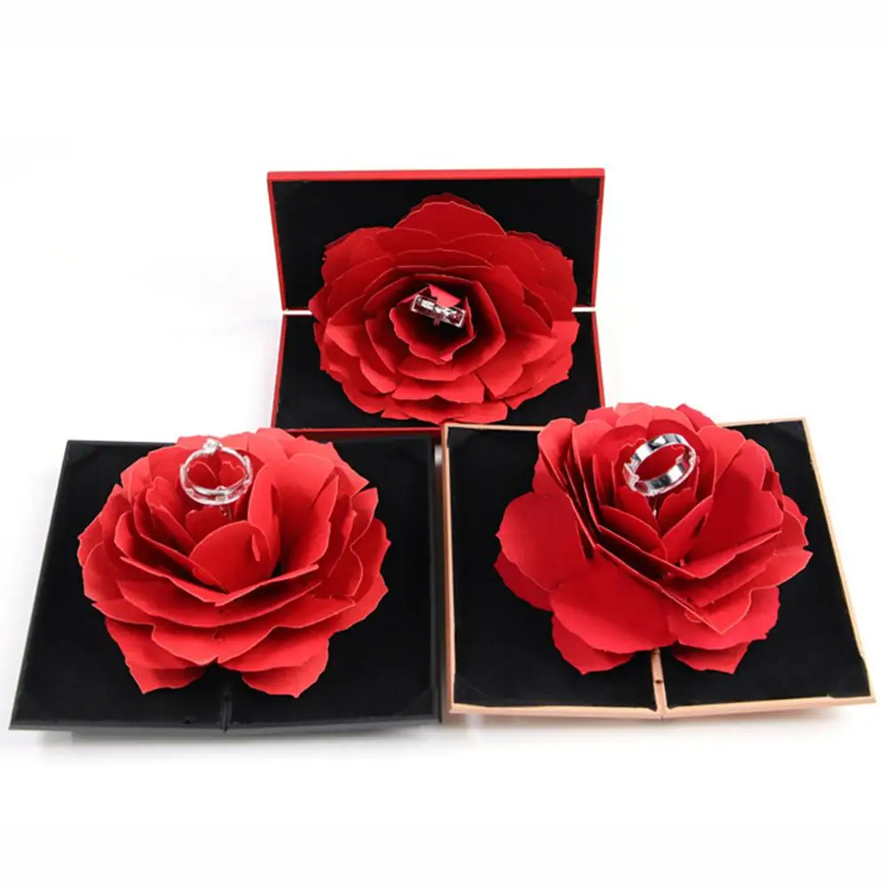 3D Pop Up Red Rose Flower Ring Box Wedding Engagement Box