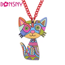 Bonsny Acrylic Cat Necklace Pendant Chain Collar Choker Pendant Animal Fashion Jewelry For Women Girs 2016