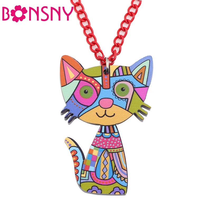 Bonsny Acrylic font b Cat b font Necklace Pendant Chain font b Collar b font Choker