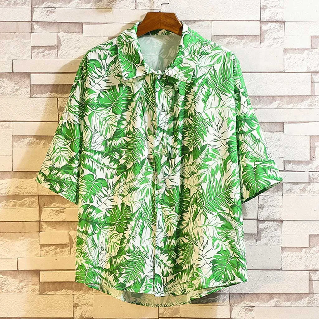 

Mens Short Sleeve Beach Hawaiian Shirt Tropical Summer Printing Hawaiian Button Down Shirts Plus Size 7.1