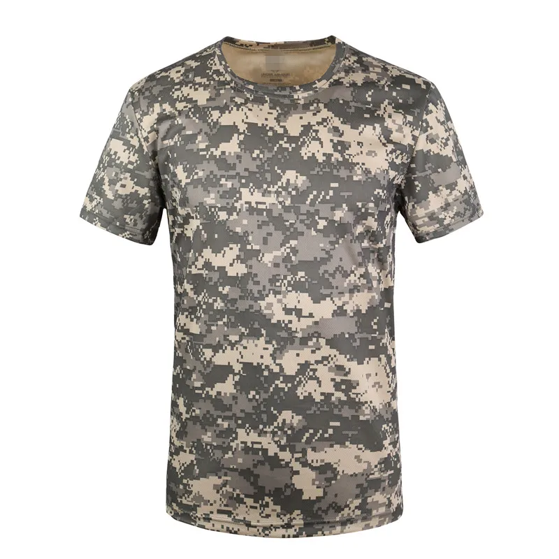 Дышащая камуфляжная футболка для охоты, летняя мужская футболка для занятий спортом на открытом воздухе, армейская тактическая Боевая Военная сухая камуфляжная футболка для кемпинга - Цвет: ACU