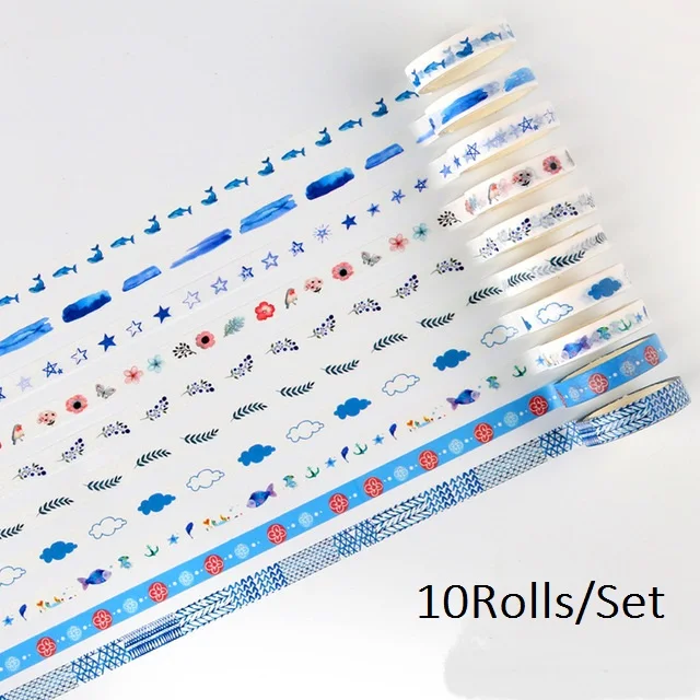 

2019 Kawaii Colored 10Rolls/set Mini Washi Tape Set, Diary Planner DIY Scrapbooking Stickers Decorative Adhesive Tape Lot