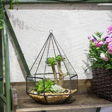 Hanging Six surface Diamond Glass Geometric Terrarium Plant Succulent Glass Flower Pot Wall Mount Hanging Planter