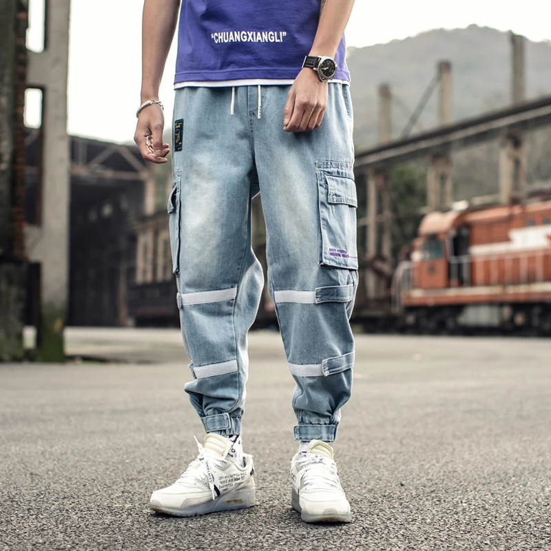 

Streetwear Men Jeans Pants Spring Autumn Hip Hop Letter Printing Ankle-length Denim Trousers Men Harem Joggers Men's Jeans