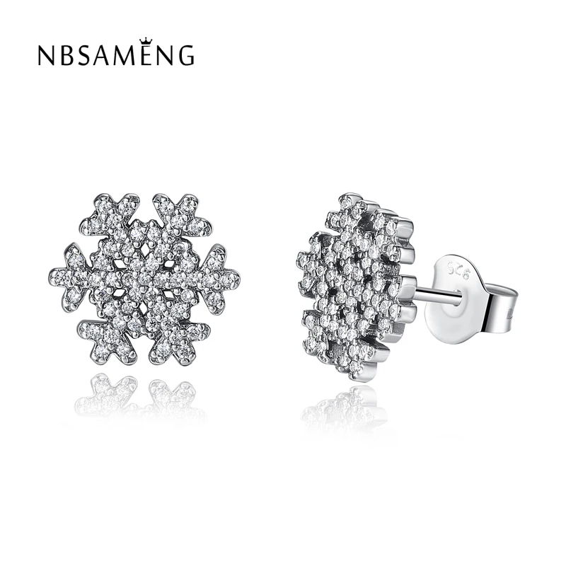 

Authentic 925 Sterling Silver Snowflake CZ Crystal Stud Earrings For Women Pan Earrings Wedding Party Gift Fine Jewelry
