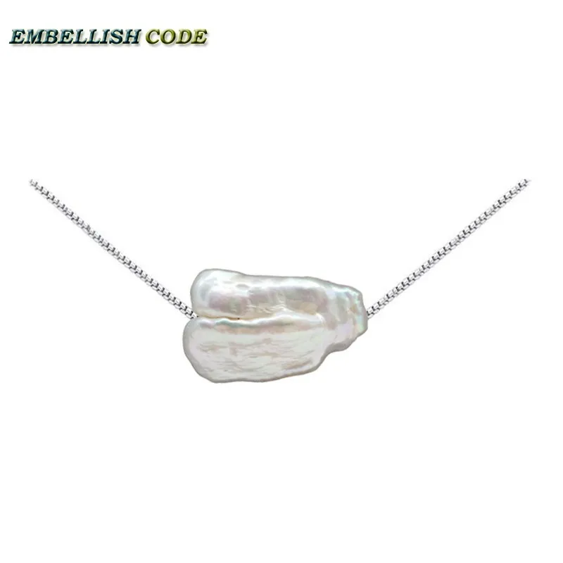 

hot Simple small baroque irregular keshi pearl pendant necklace white color box chain 925 silver 16'' 18'' charm for girl