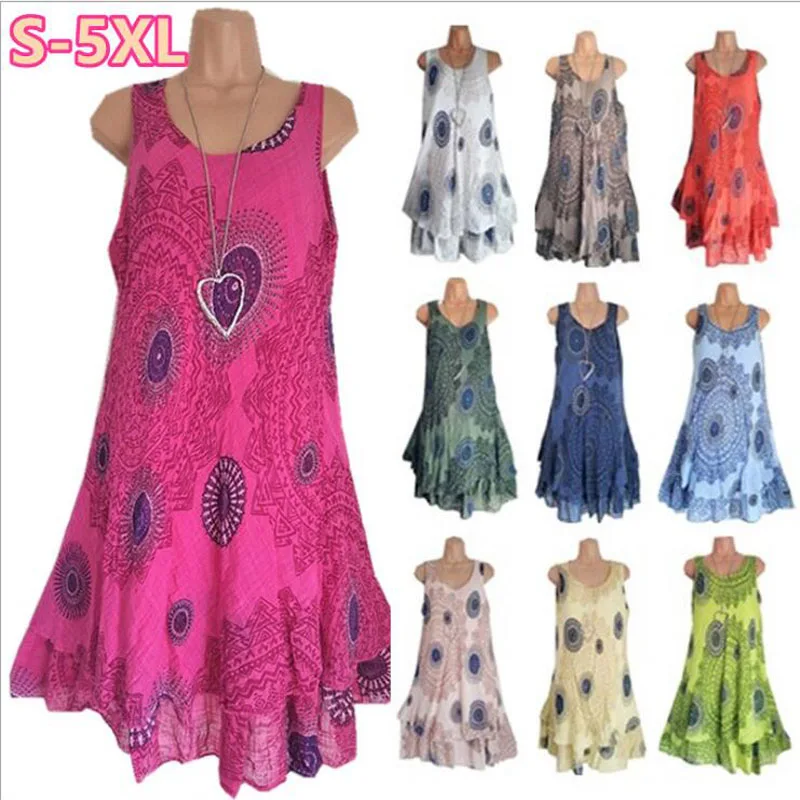 

5xl womens dress big size Loose ropa mujer 2019 summer beach dress printing ladies dresses casual sleeveless Dropshipping Dress