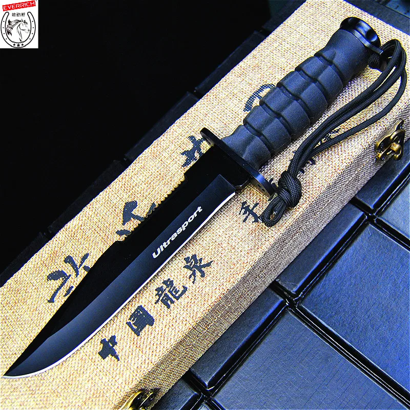 Эверрич) черный 440 стальной тактический нож охотничий прямой нож 58HRC Походный нож для выживания+ нейлоновая оболочка