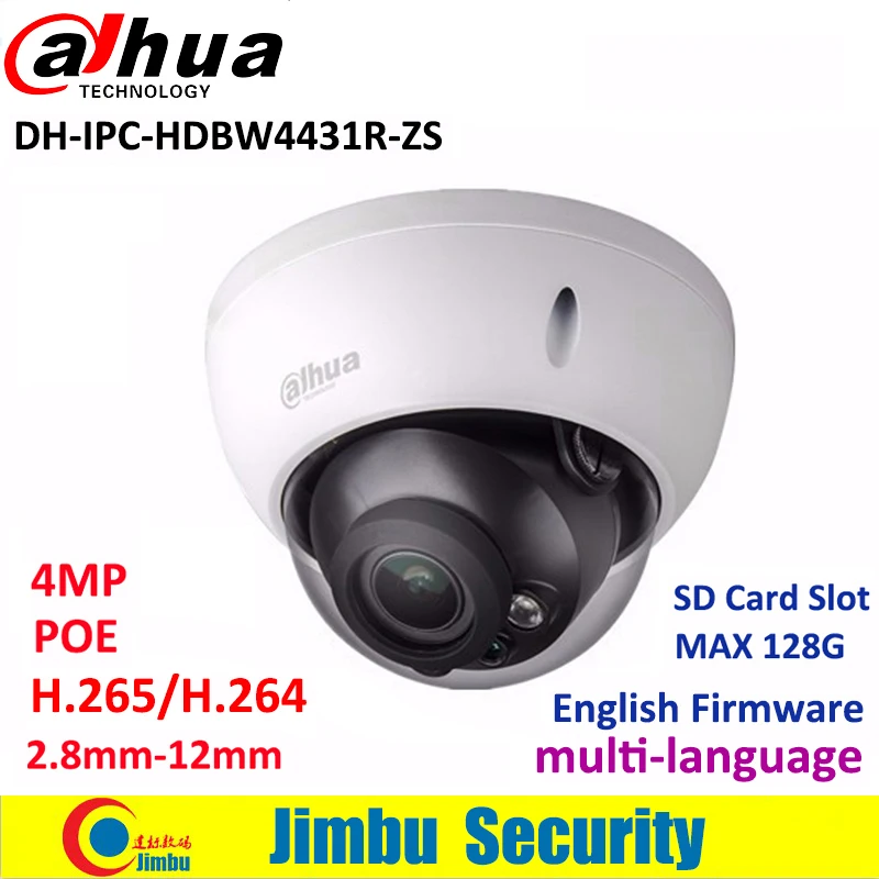 

Dahua 4MP IP dome Camera IPC-HDBW4431R-ZS 2.8mm ~12mm varifocal motorized lens H2.65 IR50M with sd Card slot POE multi language
