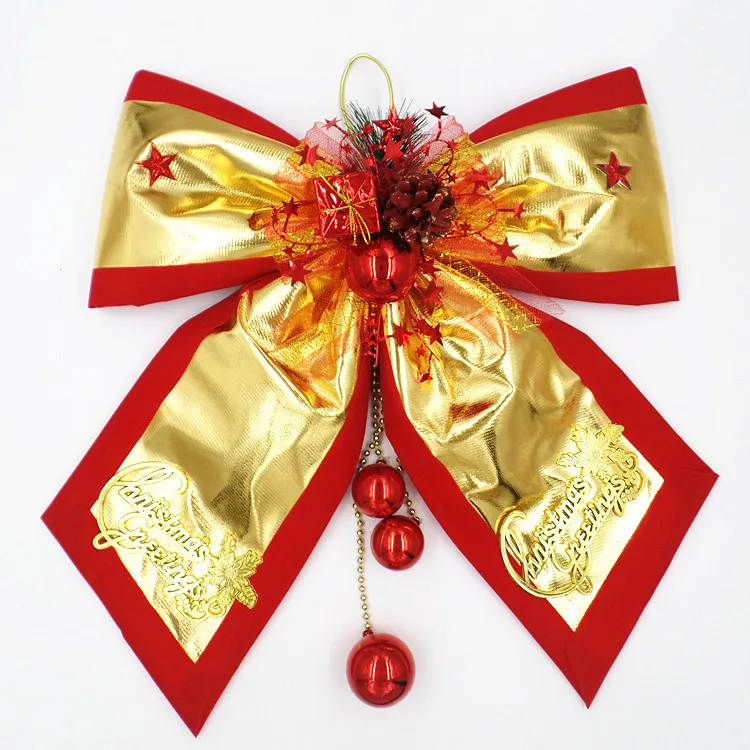 60 см золотые рождественские банты колокольчики большие рождественские украшения дома Санта висячие украшения