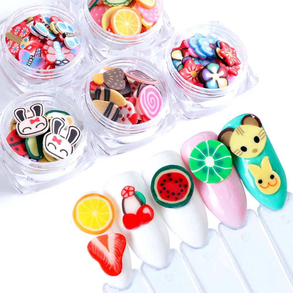 

1pcs Nails Art 3D Cartoon Tiny Polymer Clay Fimo Slices Flower Fruit Cake Mixed Design Acrylic Cute Accessories Decor Tips JI088