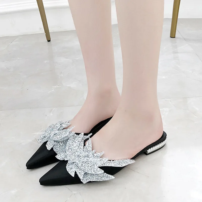 slippers women new Korean version of pointed half slippers flat bottom water drill beach lazy shoes women flip flops Muller slippers women new Korean version of pointed half slippers flat bottom water drill beach lazy shoes women flip flops Muller